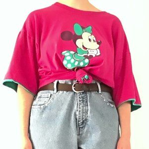 Mickey Mouse shirt and studded jeans